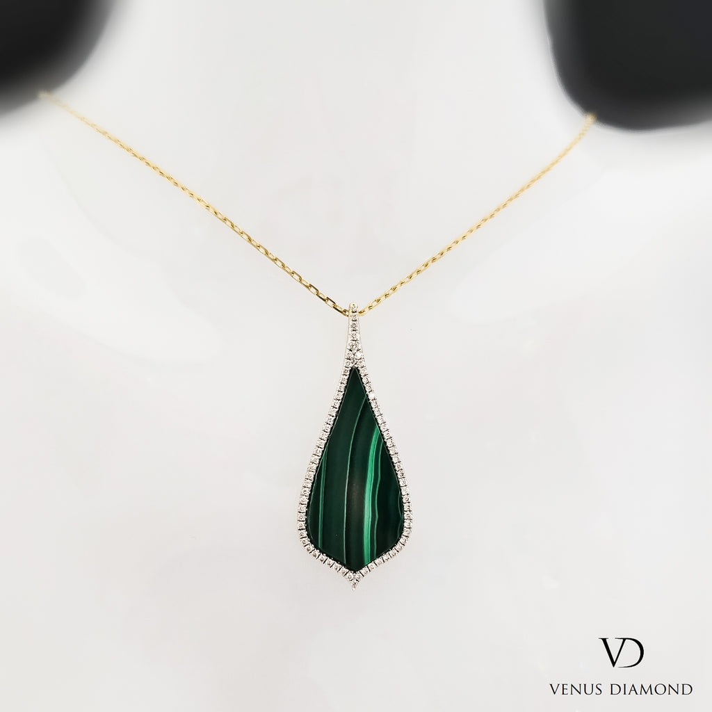 18k Yellow Gold Malachite Diamond Pendant