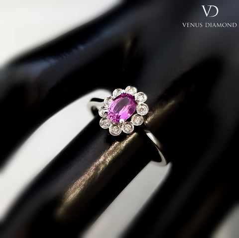 18k White Gold Diamond and Pink Sapphire Ring