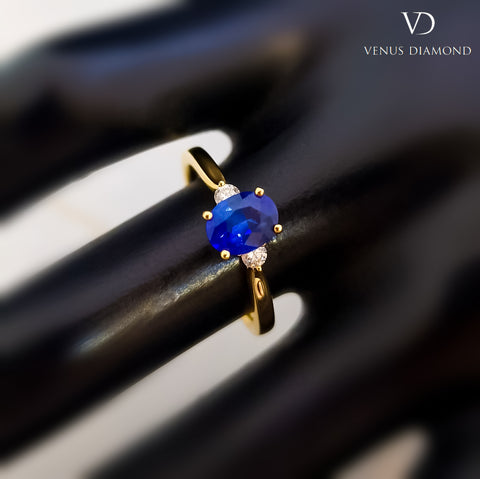 18k Yellow Gold Sapphire Diamond Ring