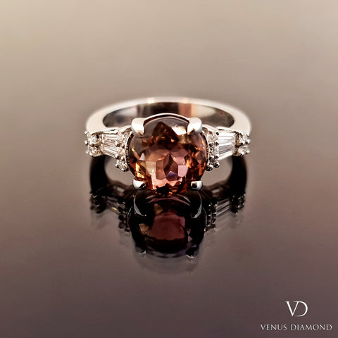 18k White Gold Diamond and Peach Pink Tourmaline