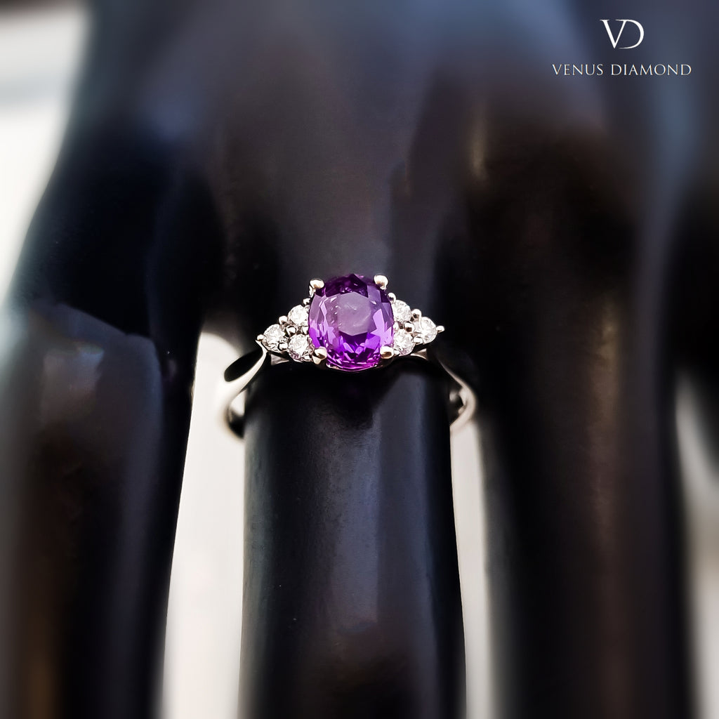 18k White Gold Purple Sapphire and Diamond Ring