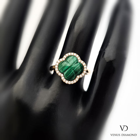 18k Rose Gold Malachite Diamond Ring