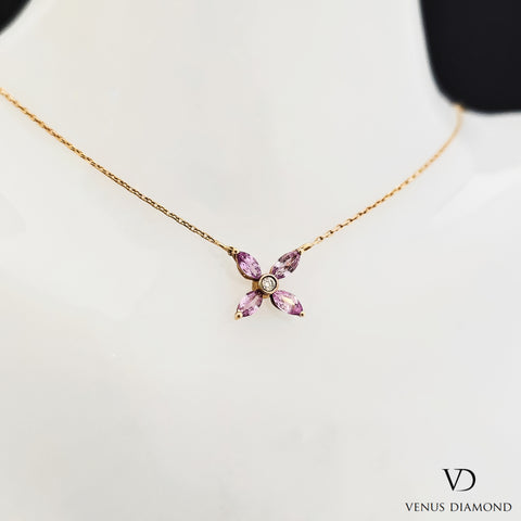 18k Rose Gold Lilac Sapphire and Diamond Necklace