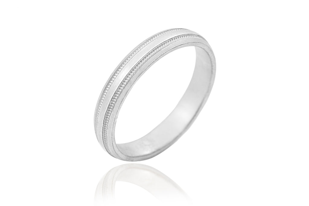18K Mill Grain Polished Mat 4mm Wedding Ring