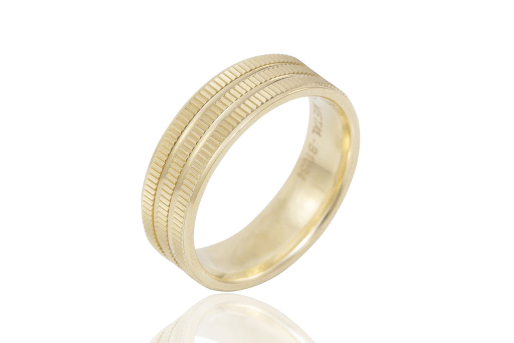 14K Three Row Jagged Surface 6mm Wedding Ring
