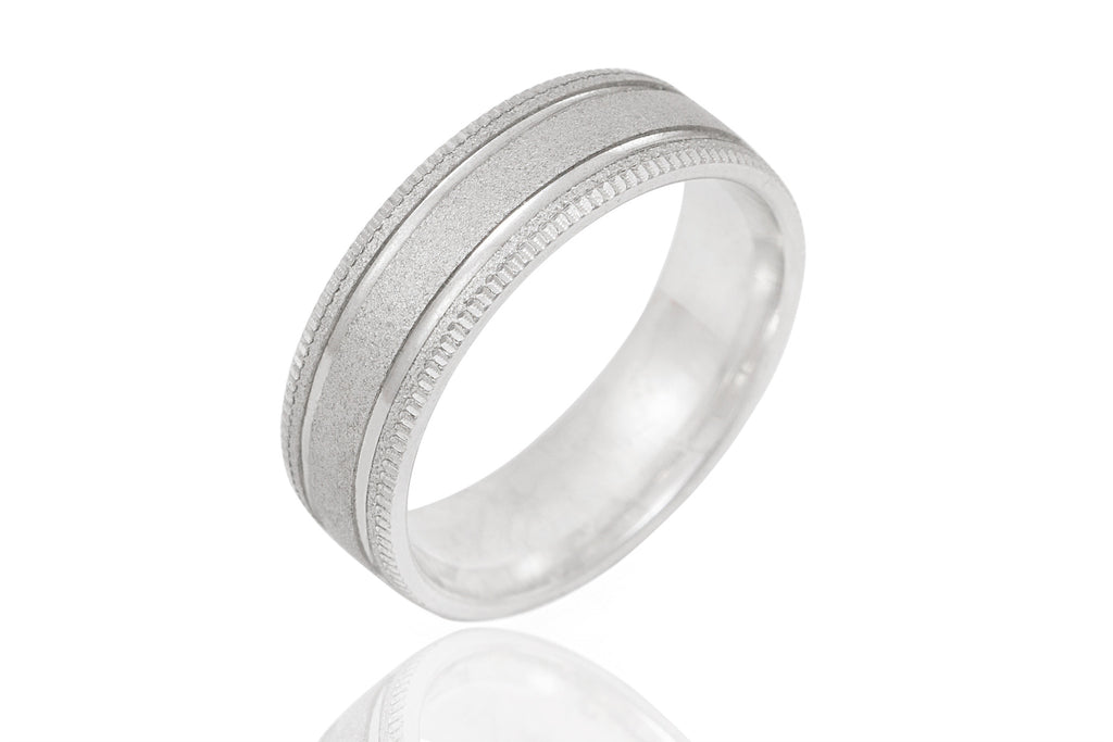 14K Mill Grained and Grooved & Polished and Mat 6mm Wedding Ring