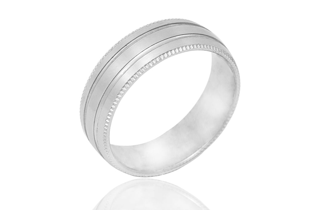 14K Mill Grained and Grooved 6mm Wedding Ring