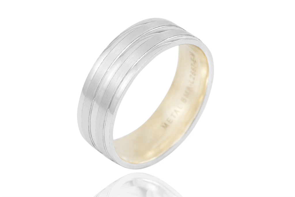 18K Polished Mat Double Groove With Shiny Edge and Centre 7mm Wedding Ring