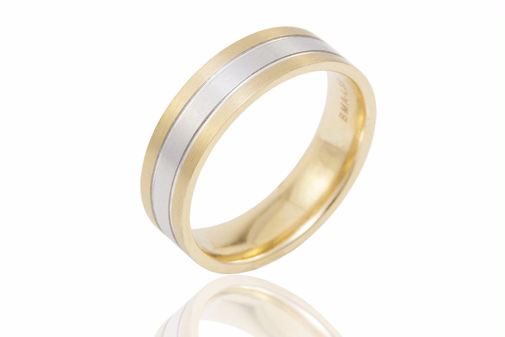 14K Polished Mat Bi Colour 6mm Wedding Ring