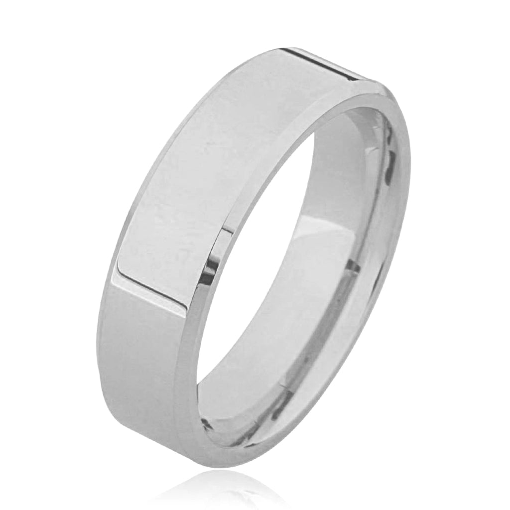 Flat Bevelled Edge Plain Platinum Wedding Ring