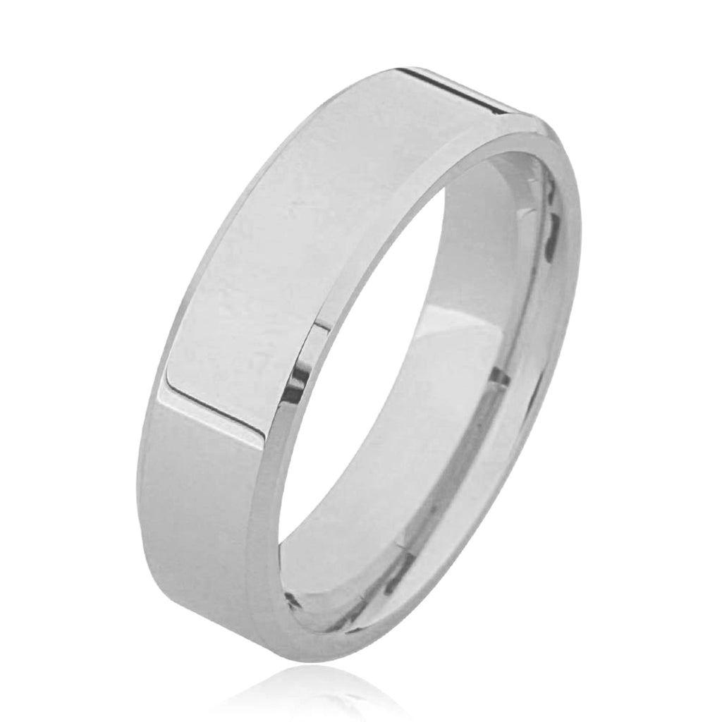Flat Bevelled Edge Plain Palladium Wedding Ring