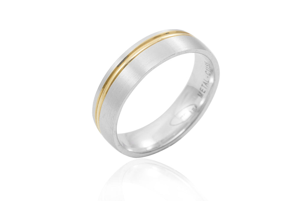 18K Bi-Colour Off Centre Groove 6mm Wedding Ring