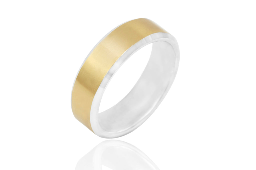 18K Bi Colour Wedding Ring with Centre Groove 6mm Wedding Ring