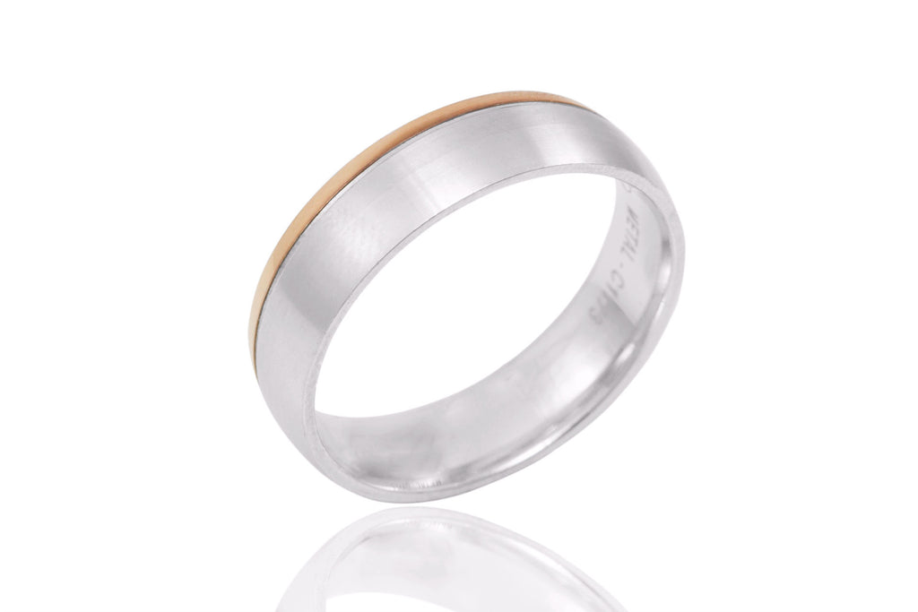 14K Polished Mat Bi Colour Single Edge 6mm Wedding Ring