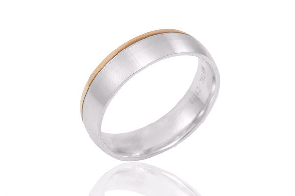 18K Polished Mat Bi Colour Single Edge 6mm Wedding Ring