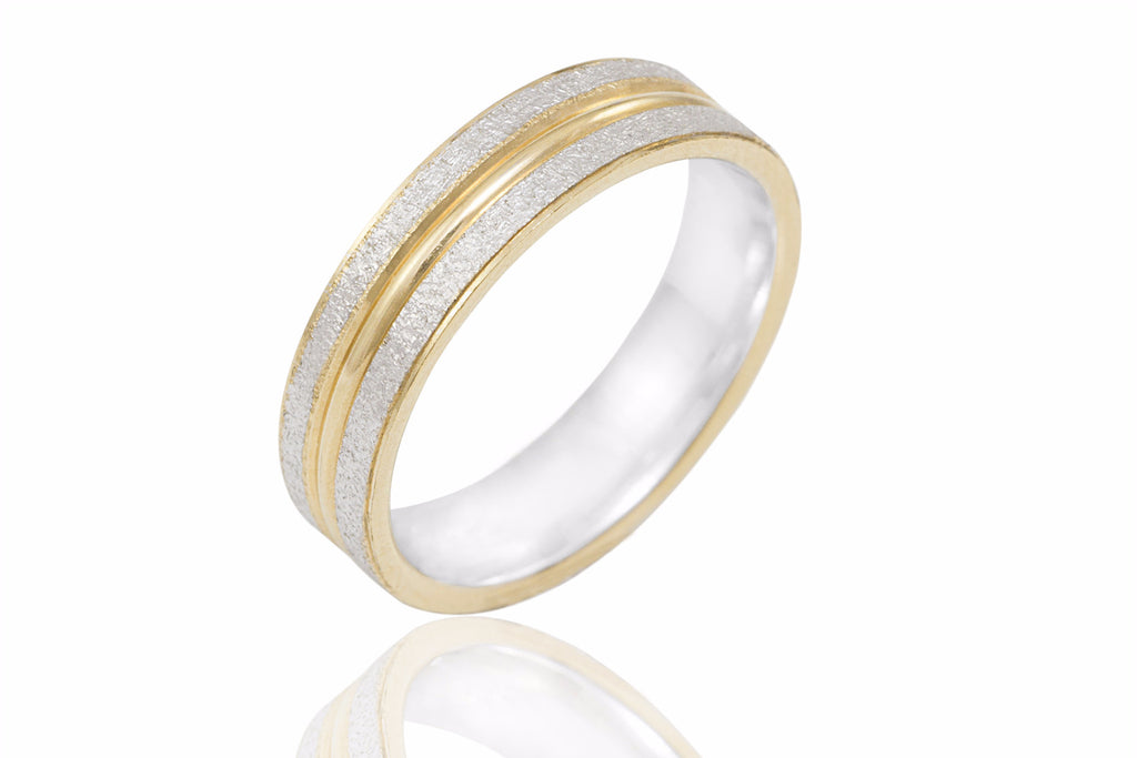 14K Bi Colour Sandblasted 5mm Wedding Ring