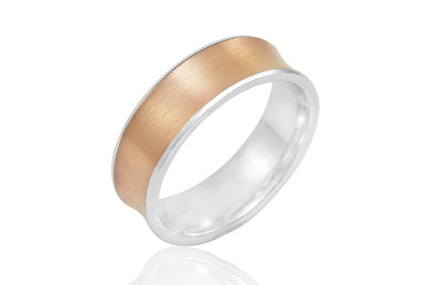 14K Bi Colour White Shiny Edged 7mm Wedding Ring
