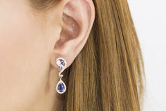 Blue Sapphire and Diamond 18K White Gold Dangly Earrings