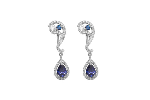 Blue Sapphire and Diamond 18K White Gold Dangly Earrings