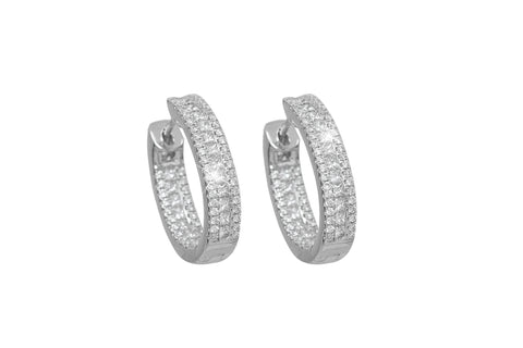 Three Row Diamond 18K White Gold Hoop Earrings
