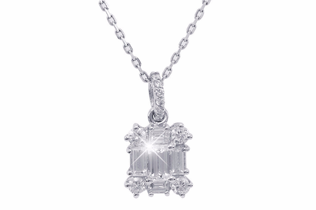 Baguette Cut Diamond 18K White Gold Pendant