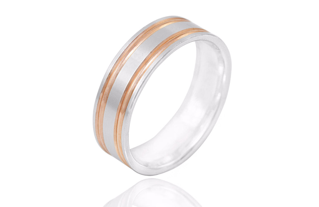 14K Bi Colour Grooved 6.5mm Wedding Ring