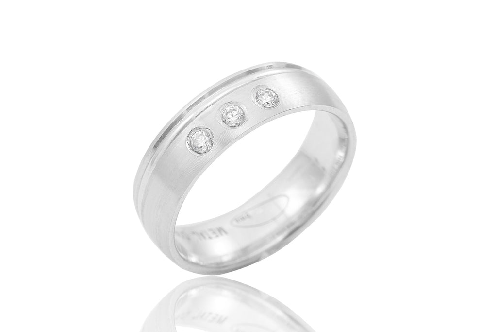 18K Polished Mat with Shiny Groove Trilogy Diamond 5.8mm Wedding Ring