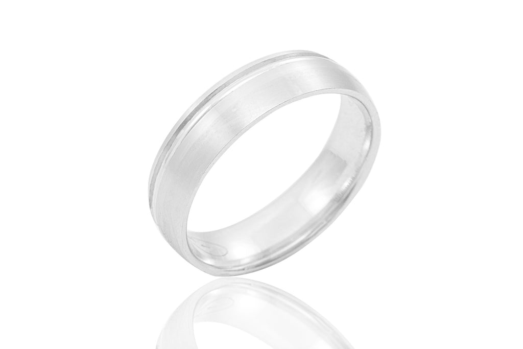 18K Polished Mat with Shiny Off Centre Groove 5.8mm Wedding Ring