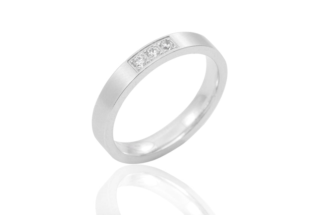 18K Polished Mat with Straight Edges Diamond 3.2mm Wedding Ring