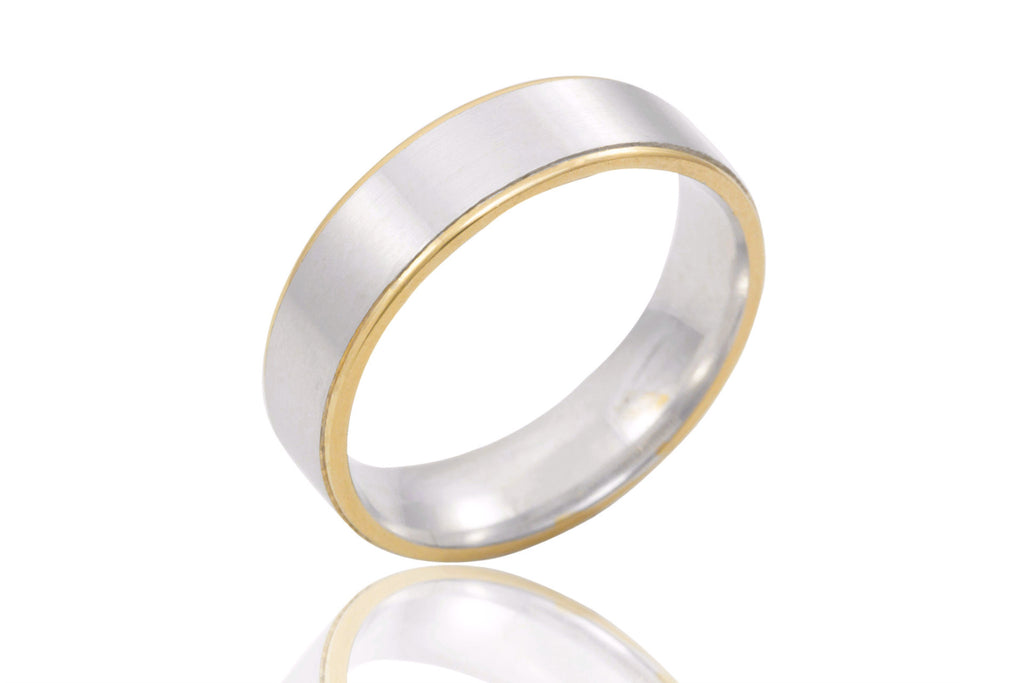 14K Bi Colour Flat Soft Edge 6mm Wedding Ring