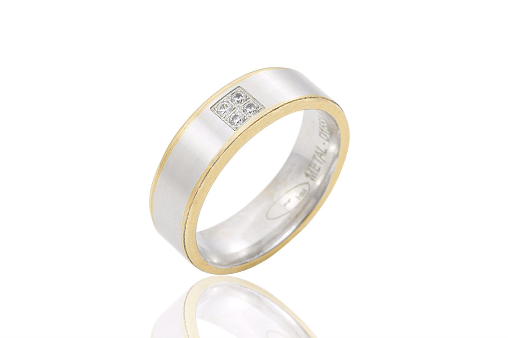 14K Bi Colour Flat Soft Edge Diamond 6mm Wedding Ring