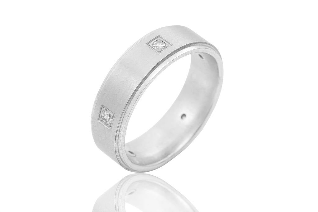 14K Polished Mat Centre with Shiny Edges Diamond 6mm Wedding Ring