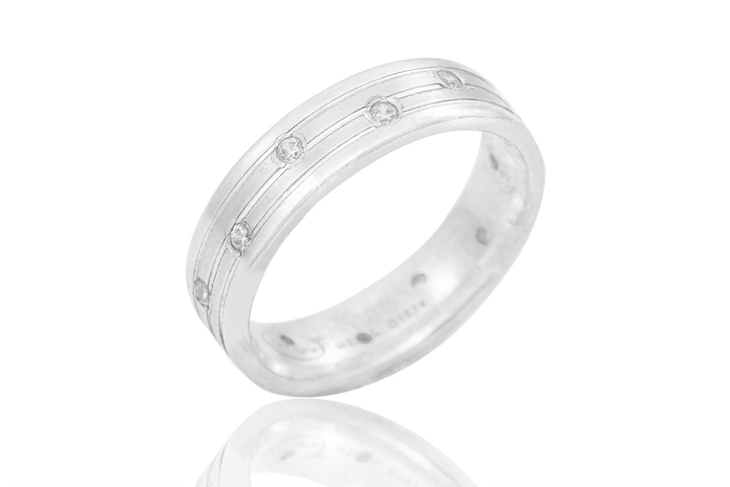 14K Polished Mat with Shiny Edges Criss Cross Set Diamond 5mm Wedding Ring