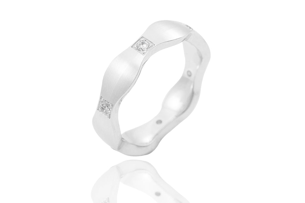 14K Polished Mat Wave Edge Diamond 4.8mm Wedding Ring