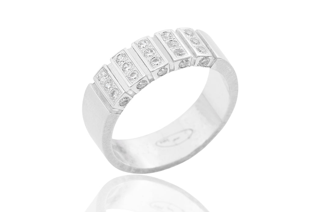 14K Polished Mat Multi Row Diamond 6mm Wedding Ring