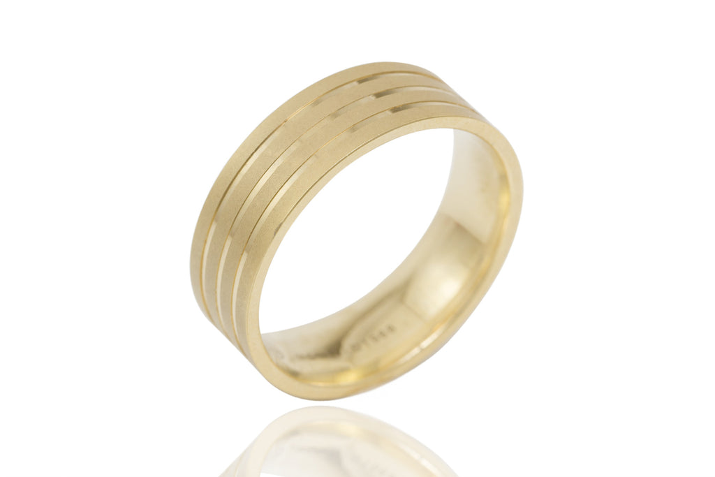 14K Flat Polished Mat with Shiny Groove 7mm Wedding Ring