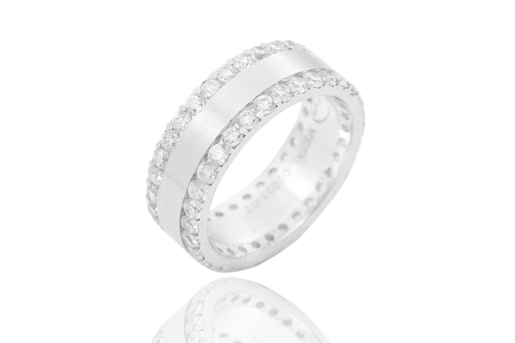 14K Polished Mat Double Edge Full Circle Diamond 7mm Wedding Ring