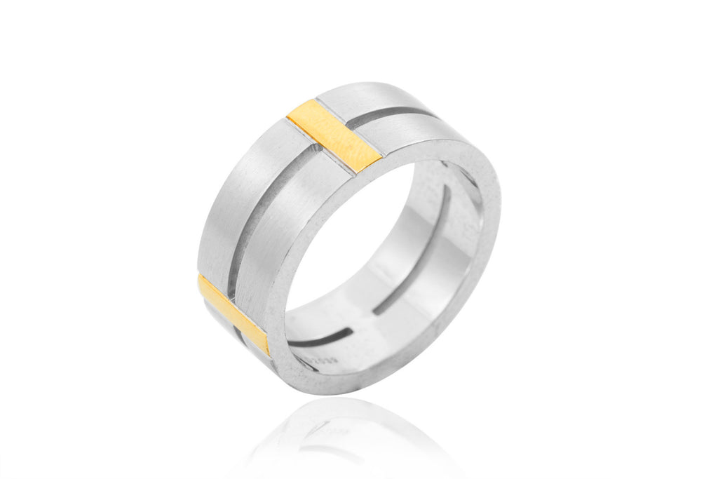 18K Bi-Colour Extra Thick Centre Split 9mm Wedding Ring