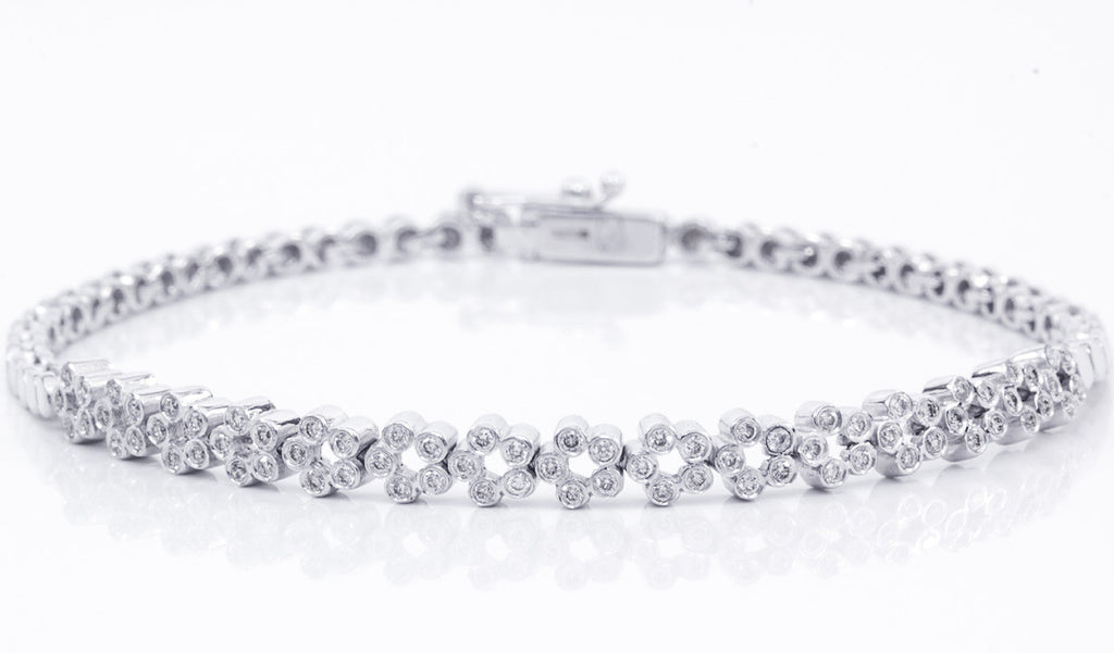Flower Shaped Diamond 18K White Gold Bracelet - OUT OF STOCK