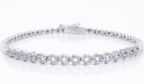 Flower Shaped Diamond 18K White Gold Bracelet - OUT OF STOCK