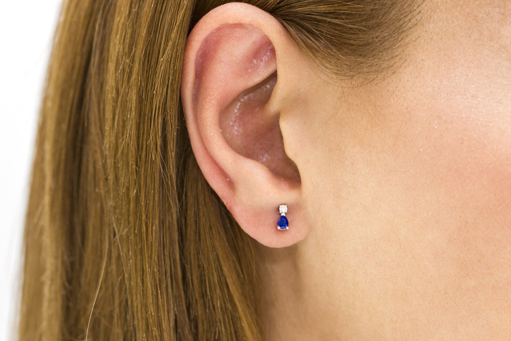 Sapphire and Diamond 18K White Gold Stud Earrings