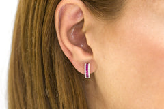 Ruby and Diamond Hoop 18K White Gold Earrings