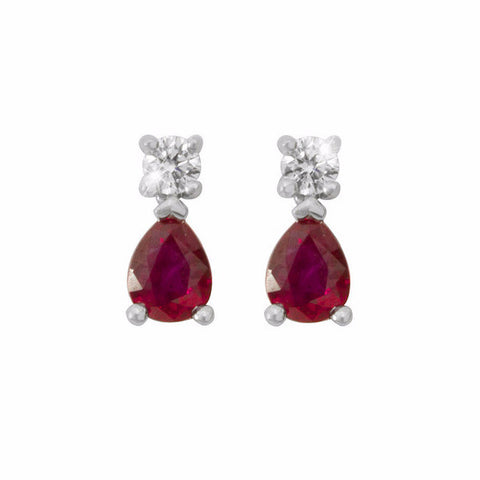 Ruby and Diamond Stud 18K White Gold Earrings
