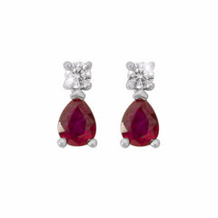 Ruby and Diamond Stud 18K White Gold Earrings - OUT OF STOCK