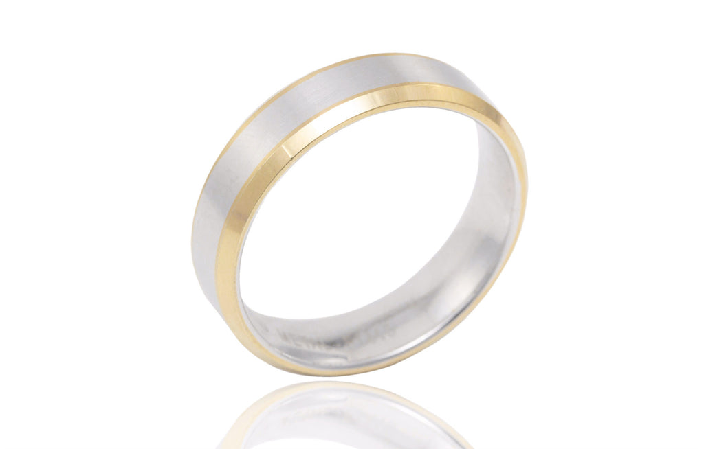 14K Bi Colour Flat Bevelled Edge 6mm Wedding Ring