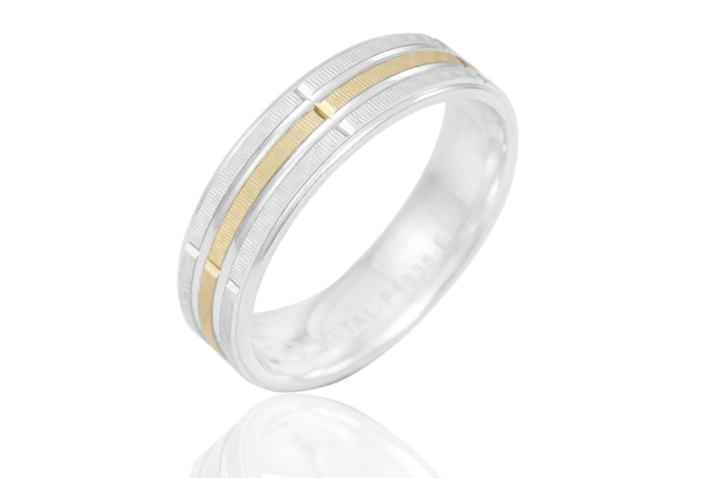 18K Machine Made Jagged Surface Reflective 6mm Wedding Ring