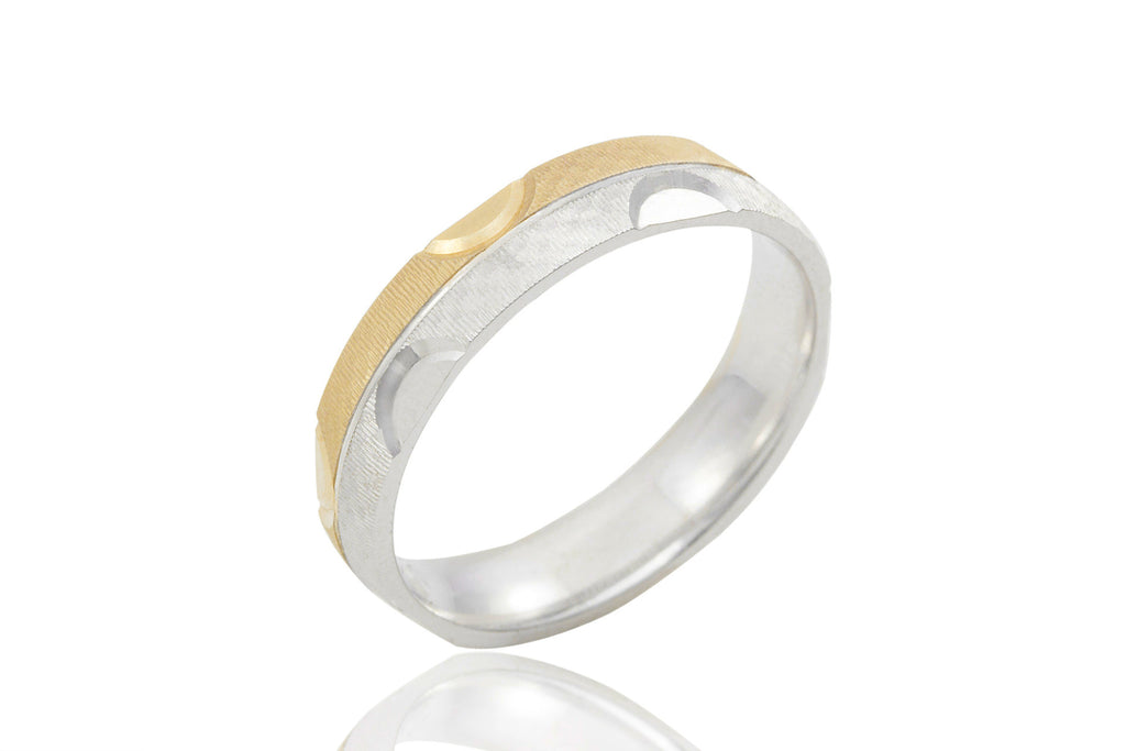 14K Bi-Colour Jagged Surface 5mm Wedding Ring