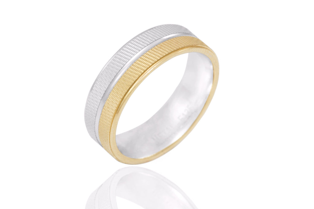 18K Bi Colour Jagged Surface 6mm Wedding Ring