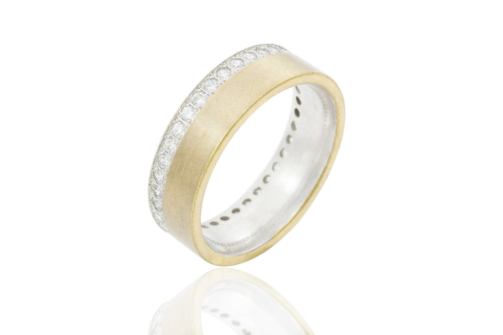 14K Bi-Colour Jagged Edge 6mm Diamond Wedding Ring