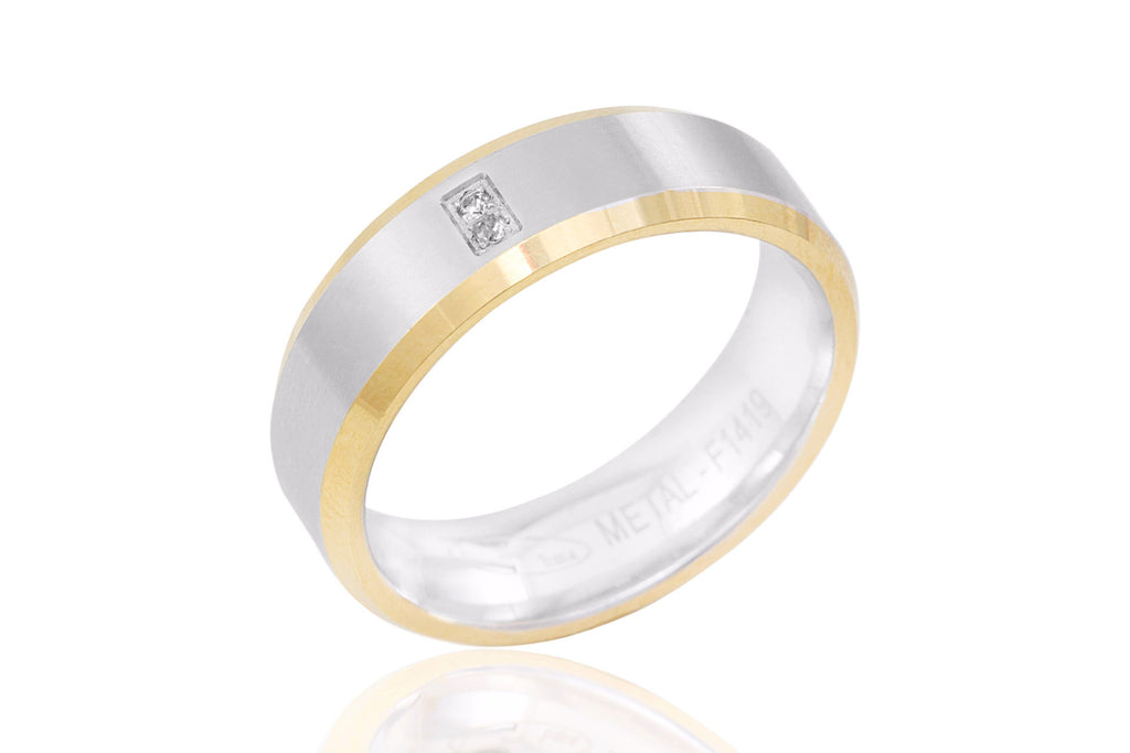 18K Bi Colour Bevelled Edge Diamond 6mm Wedding Ring